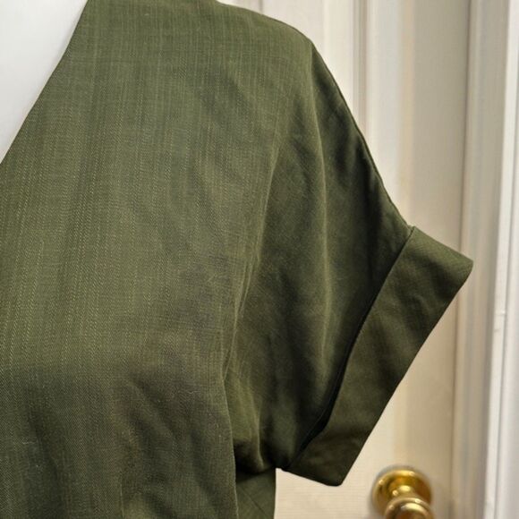 Ann Taylor Button Front Tie Waist Shirt Size M Drop Cuff Short Sleeve Lyocell - Picture 3 of 9